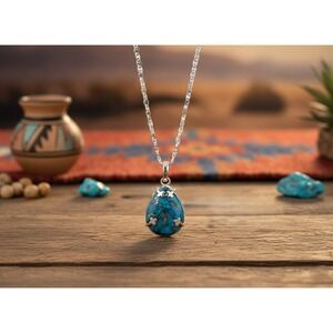 Handmade Genuine Kingman Copper Matrix Turquoise Pendant Necklace 18 in Chain **
